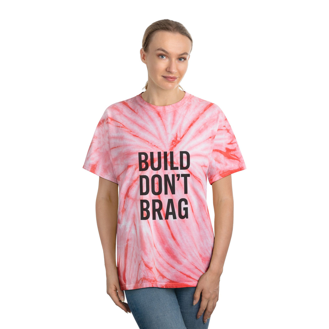 Build Don’t Brag – Motivational Tie-Dye T-Shirt | Bold Mindset Gym Shirt