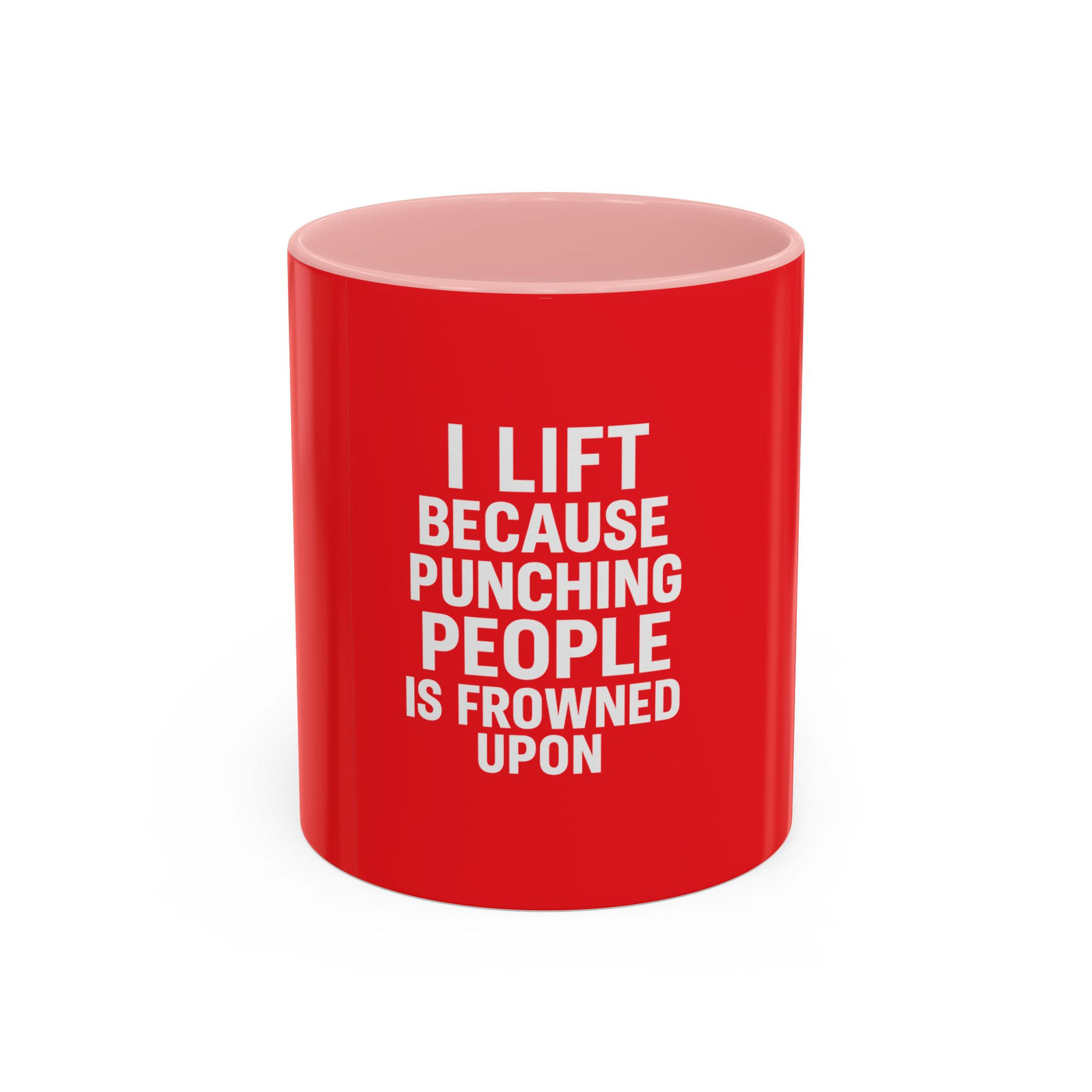 Funny Gym Coffee Mug – “I Lift Because Punching People is Frowned Upon” – 11oz Mug with Color Inside – Gift for Gym Lovers