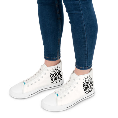 Good Vibes Women's High Top Sneakers, Trendy Sneakers, Casual Footwear, Summer Fashion, Retro Style Sneakers, Gift for Her