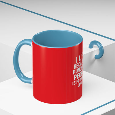 Funny Gym Coffee Mug – “I Lift Because Punching People is Frowned Upon” – 11oz Mug with Color Inside – Gift for Gym Lovers