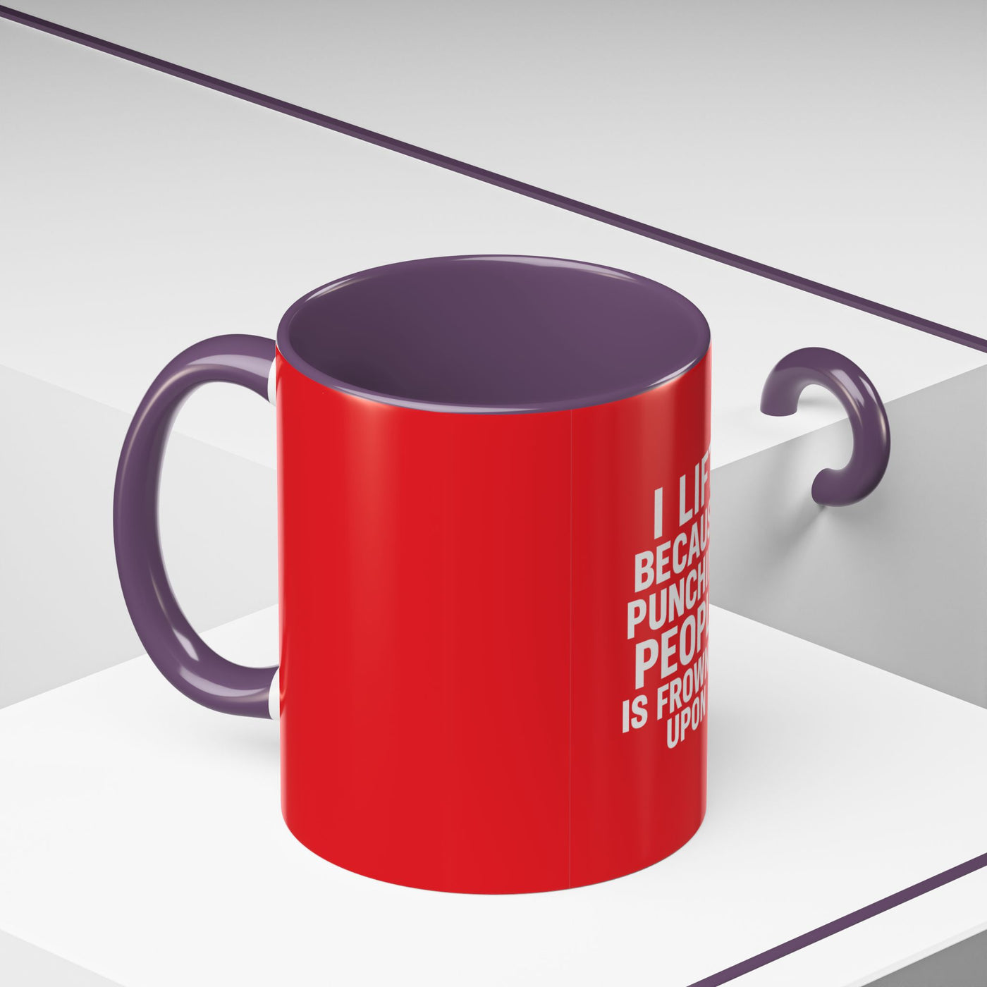 Funny Gym Coffee Mug – “I Lift Because Punching People is Frowned Upon” – 11oz Mug with Color Inside – Gift for Gym Lovers
