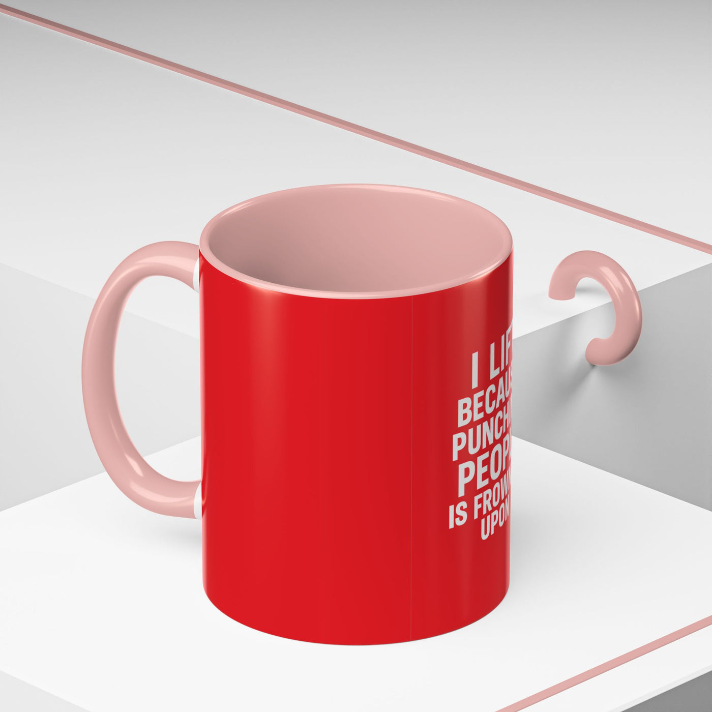 Funny Gym Coffee Mug – “I Lift Because Punching People is Frowned Upon” – 11oz Mug with Color Inside – Gift for Gym Lovers