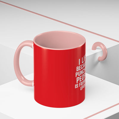 Funny Gym Coffee Mug – “I Lift Because Punching People is Frowned Upon” – 11oz Mug with Color Inside – Gift for Gym Lovers