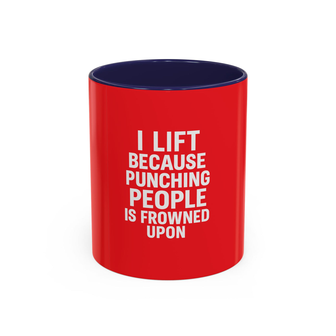 Funny Gym Coffee Mug – “I Lift Because Punching People is Frowned Upon” – 11oz Mug with Color Inside – Gift for Gym Lovers