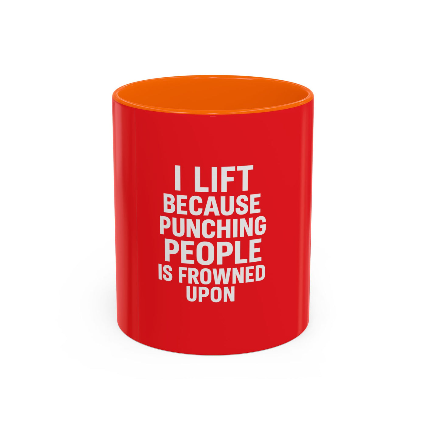 Funny Gym Coffee Mug – “I Lift Because Punching People is Frowned Upon” – 11oz Mug with Color Inside – Gift for Gym Lovers