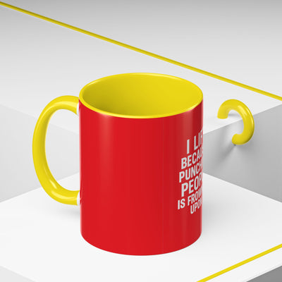 Funny Gym Coffee Mug – “I Lift Because Punching People is Frowned Upon” – 11oz Mug with Color Inside – Gift for Gym Lovers