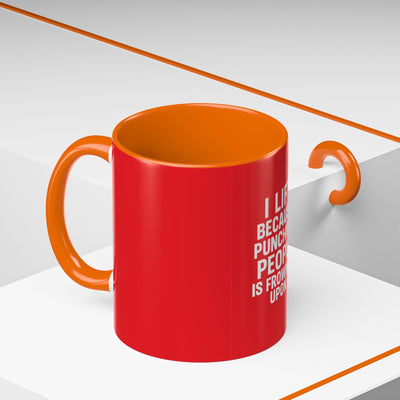 Funny Gym Coffee Mug – “I Lift Because Punching People is Frowned Upon” – 11oz Mug with Color Inside – Gift for Gym Lovers