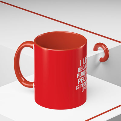 Funny Gym Coffee Mug – “I Lift Because Punching People is Frowned Upon” – 11oz Mug with Color Inside – Gift for Gym Lovers