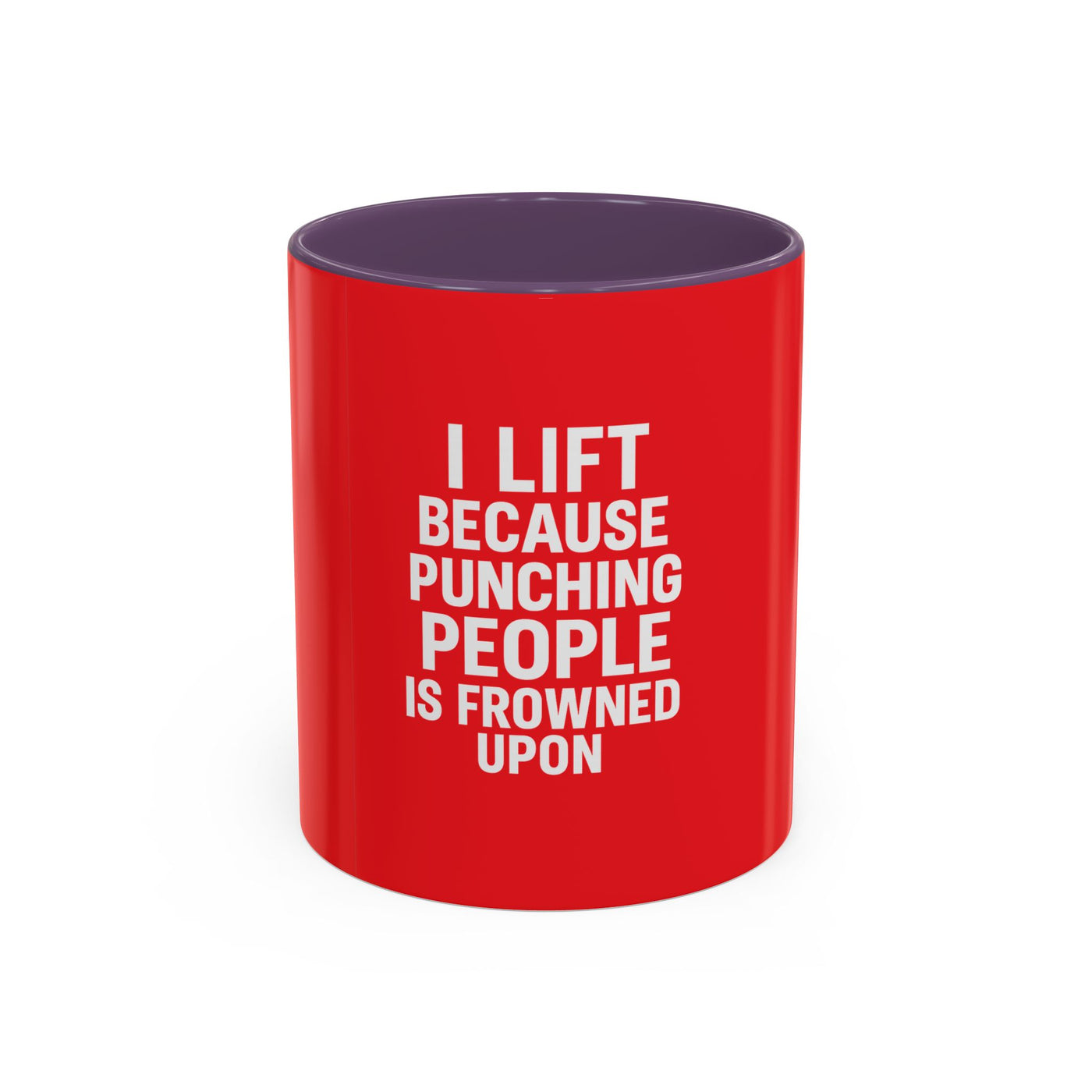 Funny Gym Coffee Mug – “I Lift Because Punching People is Frowned Upon” – 11oz Mug with Color Inside – Gift for Gym Lovers