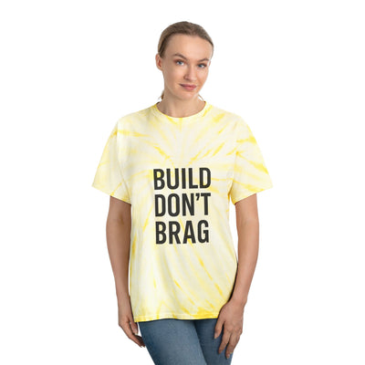 Build Don’t Brag – Motivational Tie-Dye T-Shirt | Bold Mindset Gym Shirt