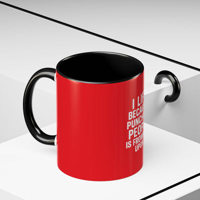 Funny Gym Coffee Mug – “I Lift Because Punching People is Frowned Upon” – 11oz Mug with Color Inside – Gift for Gym Lovers