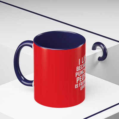 Funny Gym Coffee Mug – “I Lift Because Punching People is Frowned Upon” – 11oz Mug with Color Inside – Gift for Gym Lovers